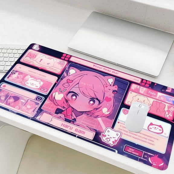 HELLOYOUNG Anime Cat Ear Mouse Pad, Rectangular Gaming Mat, Non-Slip Rubber Desk Pad for Laptop Desktop, Halloween Christmas New Year Gift