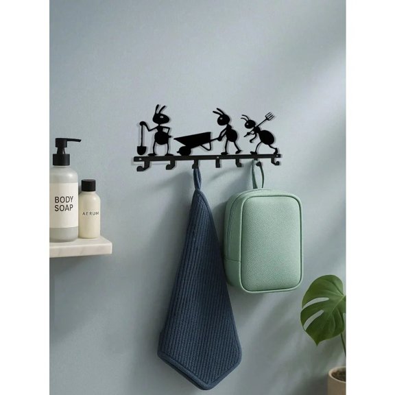 HELLOYOUNG Ant Themed 7-Hook Wall Mount Key Holder, Metal Key Organizer Storage Rack for Entryway, Office, Kitchen, Bathroom, Bedroom, Rustic Farmhouse Decor, Space-Saving Hanging Rail