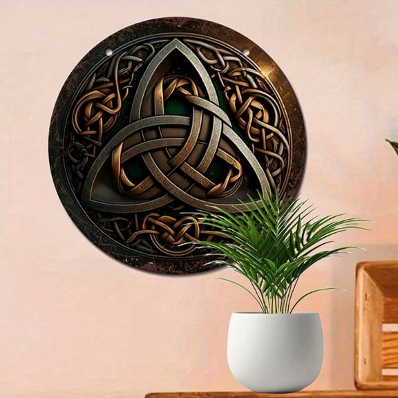 HELLOYOUNG Antique Celtic Triquetra Metal Wall Plaque 8x8 Inch Round Irish Gothic Symbol Indoor Decor for Home Living Room