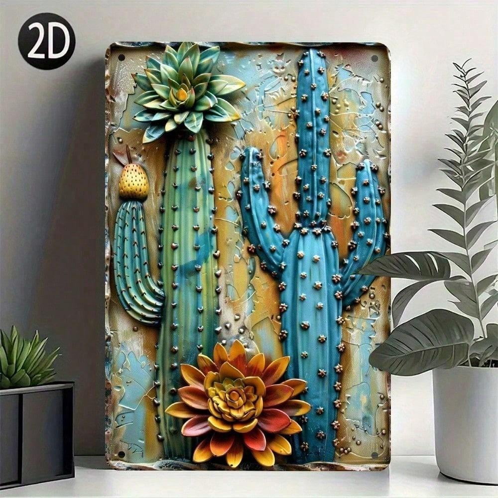 Rustic Cactus Sign HELLOYOUNG Antique Metal Cactus Wall Art Decor, Rustic Iron Sign For ...