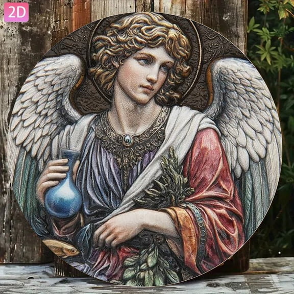 HELLOYOUNG Archangel Raphael Vintage 2D Metal Sign, Rustproof Wall Decor for Garden Kitchen Bar Garage Outdoor, 7.87x7.87 Inch Religious Tin Art