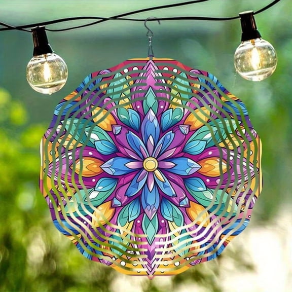 HELLOYOUNG Artful Wind Spinner Metal Windmill Outdoor Garden Decor, Wind Chimes Mandala Wind Spinner for Yard Patio, Colorful Wind-Driven Spinning Ornament with Reflective Finishes