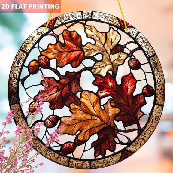 HELLOYOUNG Autumn Oak Leaf Suncatcher Window Decor Fall Thanksgiving Rustic Home Gift Colorful Acrylic Window Hanging Ornament
