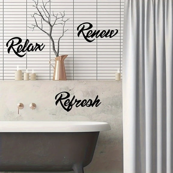 HELLOYOUNG Bathroom Signs Set of 3, Black Metal Wall Art for Home Decor, Restore Refresh Relax Modern Rustic Signage, Indoor Outdoor Porch Patio Decorations