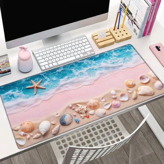 HELLOYOUNG Beach Landscape Mouse Pad Rectangular Gaming Mat Desk Pad for Home Office Keyboard Waterproof Smooth Cloth Surface  Non-Slip Base, Stitched Edges, Ideal Halloween Christmas Gift