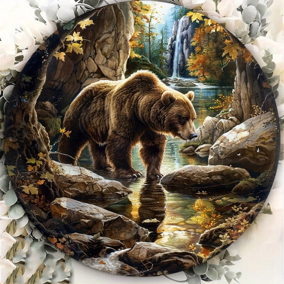 HELLOYOUNG Bear in Cave Vintage Tin Sign - 8x8 Inch Indoor/Outdoor Wall Art for Home Restaurant Cafe Garage Decor, Collage & Foil Craft Use