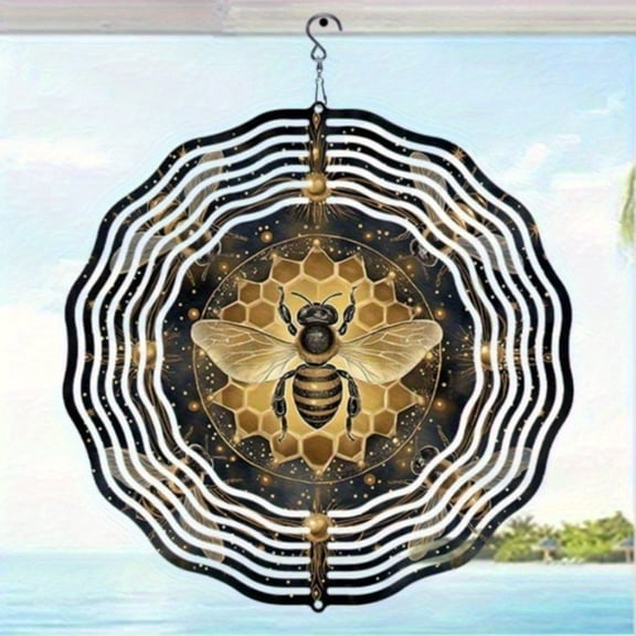 HELLOYOUNG Bee Wind Chimes Outdoor Weatherproof Kinetic Art Garden Decor with 360 Rotating Hook