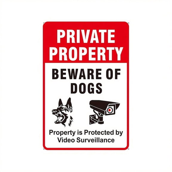 HELLOYOUNG Beware of Dog Sign Heavy Duty Aluminum Pre-Drilled Video Surveillance Warning Durable Waterproof Rustproof Iron Plate Metal Sign for Yard Fence Gate