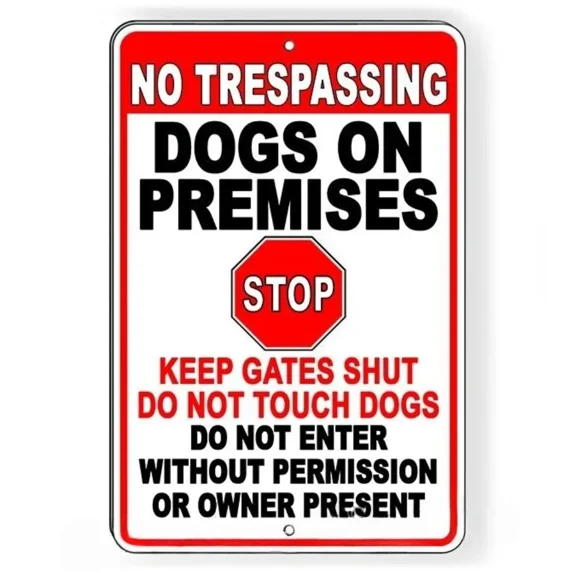 HELLOYOUNG Beware of Dogs Sign Aluminum, Fade-Resistant Ink Sturdy Metal, Do Not Enter Security Warning Decorative Tin Sign for Home Outdoor