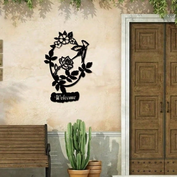 HELLOYOUNG Birds and Flowers Welcome Wall Art Decorative Iron Hook Rack for Living Room Entryway Outdoor Iron Silhouette Decorative Posts Warm Guest Home Decor Gift