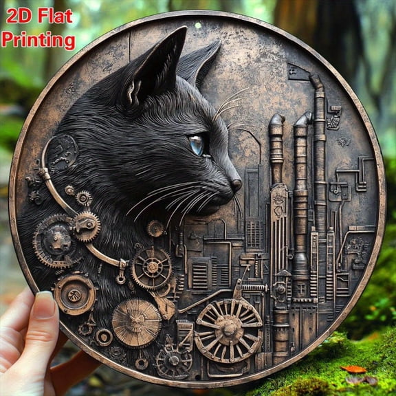 HELLOYOUNG Black Cat Metal Wall Sign 2D Aluminum Plaque Vintage Steampunk Home Bar Garage Decor