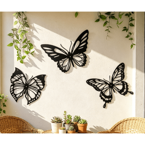 HELLOYOUNG Black Gold Metal Butterfly 3Pcs Spring Wall Art Hanging Dragonfly Hummingbird Butterfly Decor for Living Room Bedroom Rustproof Modern Aesthetic Unique Gift