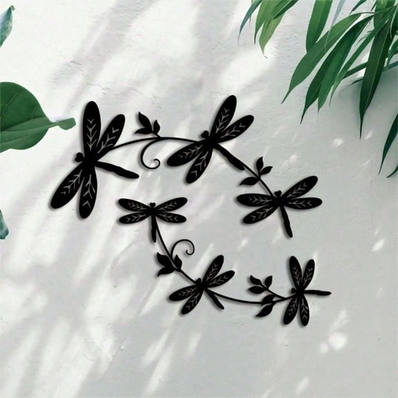 HELLOYOUNG Black Hollow Metal Dragonfly Wall Art, Wrought Iron Dragonfly Vine Ornament for Wall Decoration & Housewarming Gift