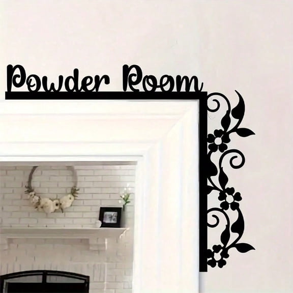 HELLOYOUNG Black Iron Door Hook Floral Powder Room Sign, Rustproof Wall Art Decor for Bathroom, Easy Install Modern Home Decoration, Sturdy Non-Fading Door Hanger for Bedroom Kitchen Gift