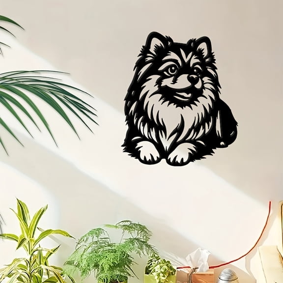 HELLOYOUNG Black Iron Pomeranian Dog Metal Wall Sculpture Modern Minimalist Breed Art Wall-Mounted Outdoor Decoration for Living Room Pet Lovers Original Design Christmas Gift