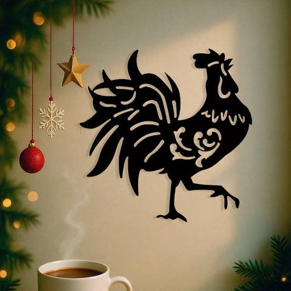 HELLOYOUNG Black Iron Rooster Wall Art Sculpture Metal Chicken Decor for Indoor Outdoor Farmhouse, Unique Christmas Halloween New Year Gift for Chicken Lovers