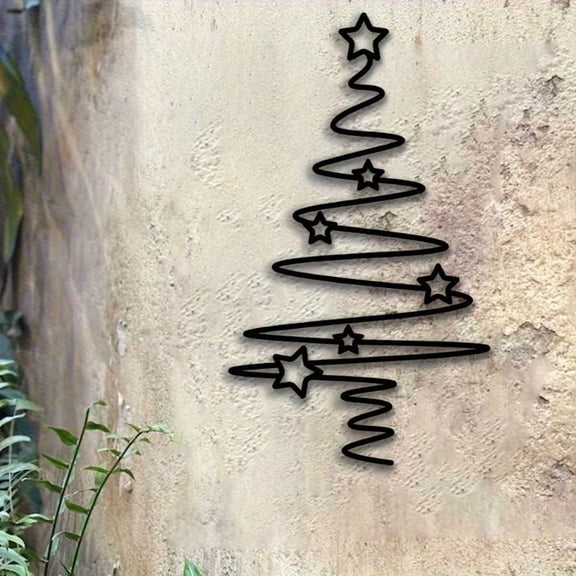 HELLOYOUNG Black Metal Christmas Tree Wall Art Decor, Iron Star Sculpture for Indoor Outdoor, No Power Needed Holiday Decor for Christmas Halloween Easter Thanksgiving Hanukkah