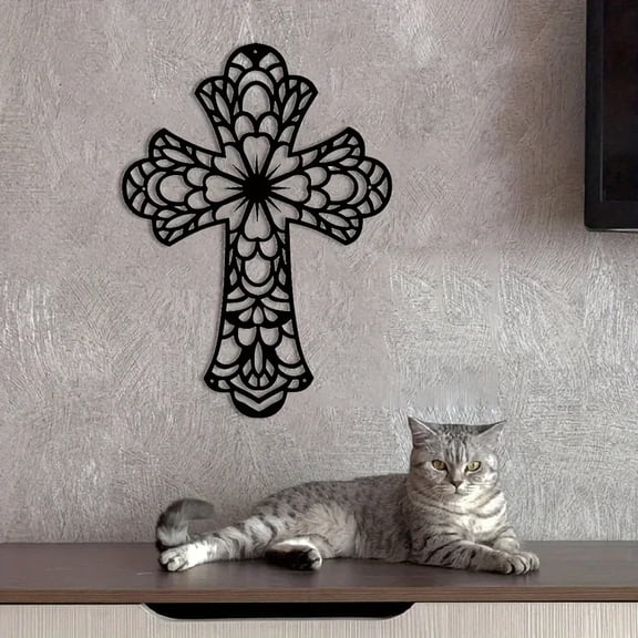 HELLOYOUNG Black Metal Cross Wall Art Modern Christian Home Decor with Ornate Center Spiritual Wall Sculpture for Church Office Living Room Year-Round Gift for Housewarming Christmas Gift