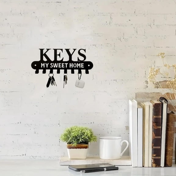HELLOYOUNG Black Metal Key Holder Wall Mounted Hooks "Sweet Home" Sign Coat Rack Entryway Organizer Rustic Farmhouse Wall Decor for Hallway Living Room