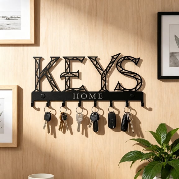 HELLOYOUNG Black Metal Key Organizer Wall Art, Multi-Functional Entryway Decor, Rustic Farmhouse Magnet Holder, Christmas Halloween Gift for Home Kitchen Garage, 1PC