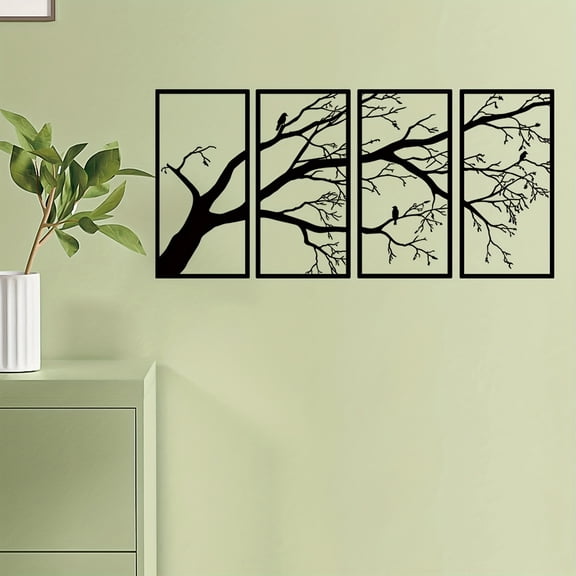 HELLOYOUNG Metal Wall Art Tree of Life, 4-Pcs Black Branch Wall Decor for Indoor Outdoor, Housewarming Gift, Stunning Home Garden Decor