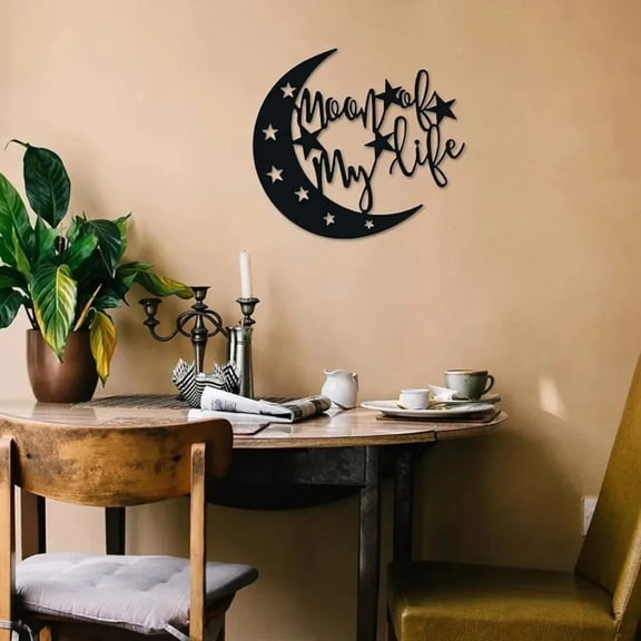 HELLOYOUNG Black Star Moon Wall Art Metal Sculpture, Handmade Celestial Decor, Modern Living Room Wall Decor for Bedroom Office