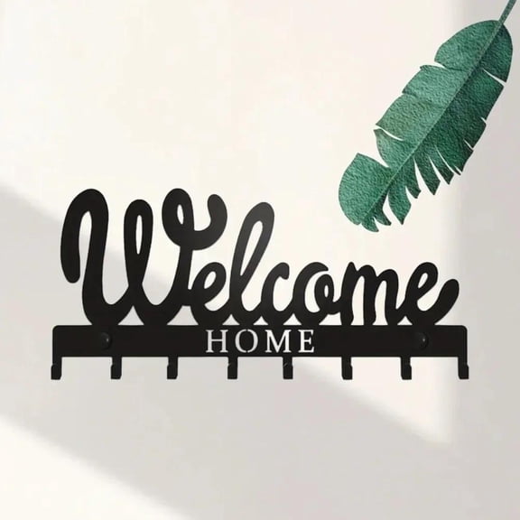 HELLOYOUNG Black WELCOME Wall Mounted Key Holder with Shelf 8 Hooks Entryway Wall-Mounted Storage  Tentacle         Mudroom Hallway Organizer Iron Home Decor Rack