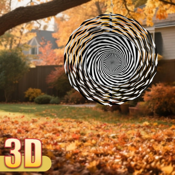 HELLOYOUNG Black White Swirl Wind Vane Spinner, Dual-Sided  Iron  Sun Catcher Color Atmosphere Pendant  All-Weather Kinetic Art Decor, Rotating Wind Spinner for Garden Yard