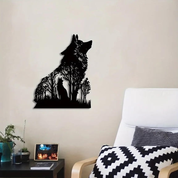 HELLOYOUNG Black Wolf Wall Decals, Modern Animal Stickers for Boys Girls Kids Nursery, Playroom Wall Art, Living Room Bedroom Decor