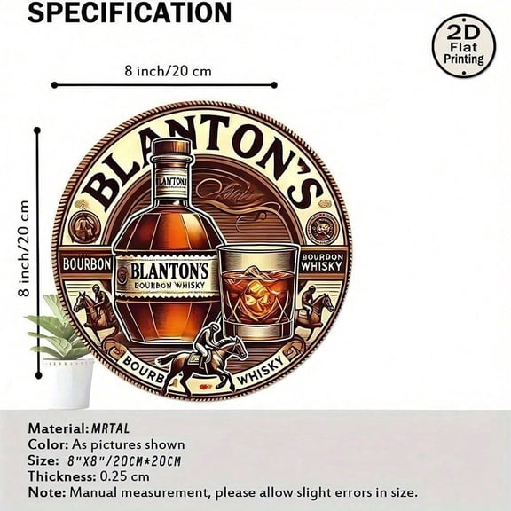HELLOYOUNG Blanton's Bourbon Vintage Tin Sign 8x8 Inch Rustic Retro Metal Wall Decor for Home Bar Man Cave Garage Pub Cafe