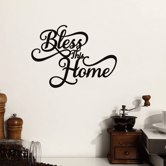HELLOYOUNG Bless This Home Iron Wall Art, Black Metal Cursive Letter Home Wall Decor Sign