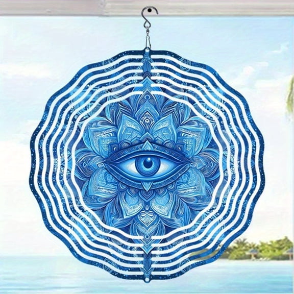 HELLOYOUNG Blue Evil Eye Wind Chime 3D Mandala Rotating Art Decoration for Garden, Home, Courtyard, Mystical Outdoor Decor Detailed Craftsmanship for Serene Atmosphere
