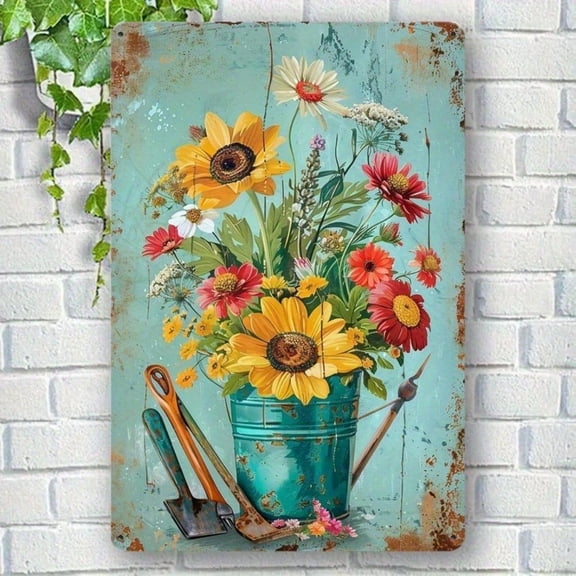 HELLOYOUNG Blue Mason Jar Metal Wall Sign Vintage Rustic Floral Decor for Garden Bedroom Kitchen 12x16 Inch