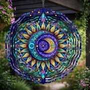 HELLOYOUNG Bohemia Mandala Sun Moon Wind Chimes Vibrant Blue Purple Gold Outdoor Colorful Wind Chime Pendant Garden Decor Spiritual Gift for Meditation