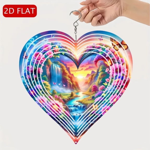 HELLOYOUNG Bohemian 2D Flat Metal Rotating Wind Chime, Soothing Waterfall Sound with 360 Spinning Hook for Garden Balcony Courtyard Wall Decor, Festival Gift