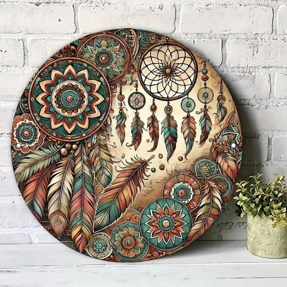 HELLOYOUNG Bohemian Mandala Metal Wall Art 20 Cm Round Aluminum Sign for Home Decor Indoor Outdoor Living Room Garden