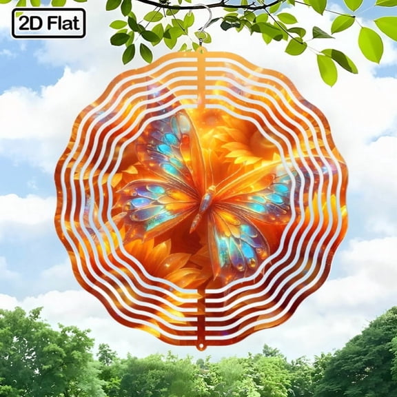HELLOYOUNG Bohemian Metal Wind Chime 360 Spinning Sun Catcher for Garden Courtyard Decor, Rotating Butterfly Sunflower Gift for Valentine Easter Festival