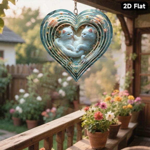 HELLOYOUNG Bohemian Metal Wind Chime Outdoor Mystical White Cat Dragon Pond Art Dreamy Water Reflection Garden Decor Beige Green Ornament for Home Wall Christmas