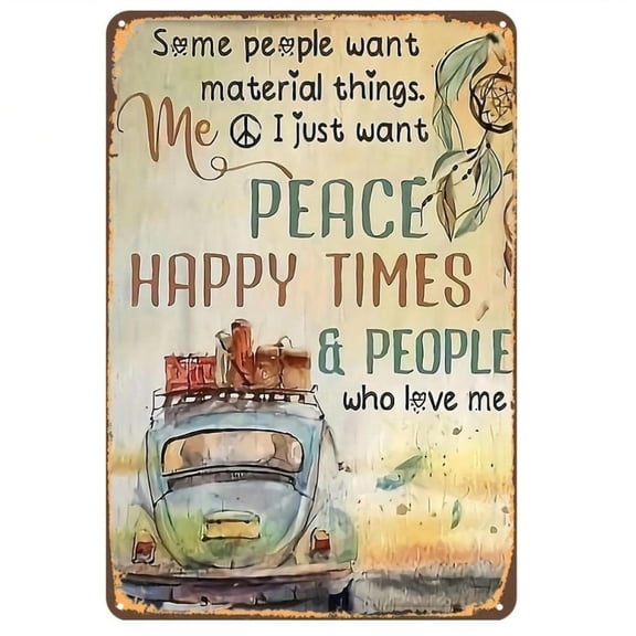 HELLOYOUNG Bohemian Vintage Metal Wall Decor, Retro Safety Symbol Sign for Living Room Bedroom Kitchen, Creative Art Craft Plaque
