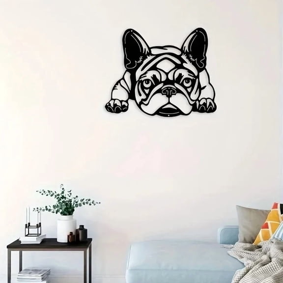 HELLOYOUNG Bulldog Wall Art Iron Decor Indoor Outdoor Metal Wall Sculpture for Living Room Bedroom Weather-Resistant Garden Patio Home Decor Black Finish Wall Decoration
