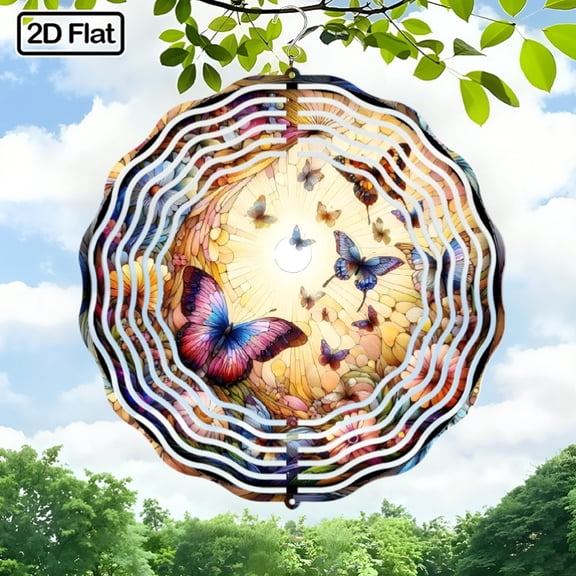 HELLOYOUNG Butterfly Flower Rotating Wind Chimes Metal Wall Mount Decor 360 Swivel Hook Bohemian Style for Indoor Outdoor Garden, Valentine Easter Gift