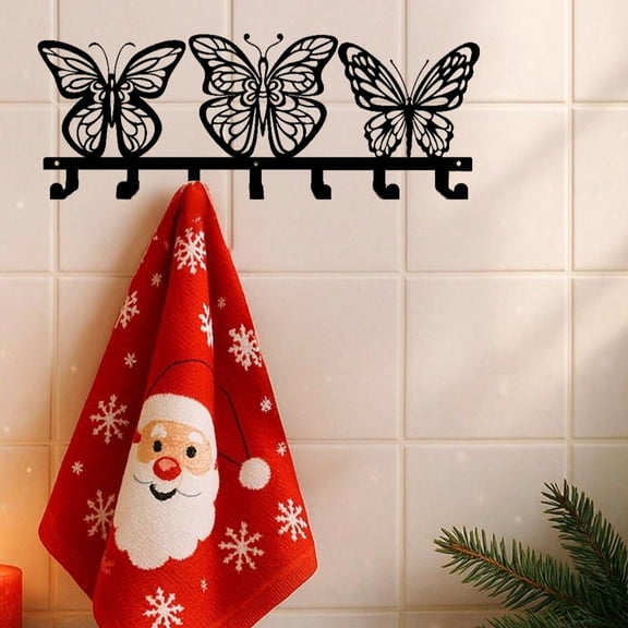 HELLOYOUNG Butterfly Key Holder 7-Hook Wall Mounted Coat Rack, Metal Decorative Towel Hook for Entryway, Christmas Halloween Gift