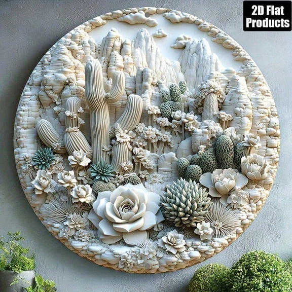 HELLOYOUNG Cactus Metal Wall Art 8x8 Inch, Laura's Gift Rustic Home Decor Plaque for Kitchen Bar Cafe, Modern Tin Sign Wall Decor