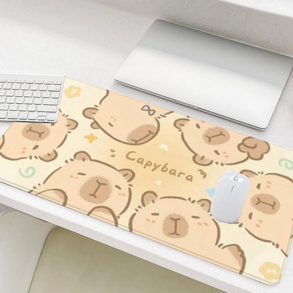 HELLOYOUNG Capybara Gaming Mouse Pad Non-Slip Rubber Base Stitched Edge Desk Mat Large Rectangular Office Accessory for Home Computer Desk