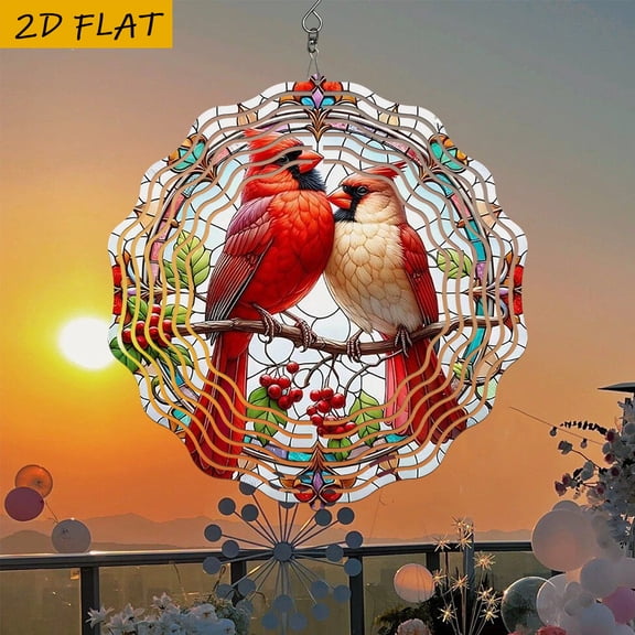 HELLOYOUNG  Cardinal Art Bird Metal Wind Spinner, 10 Inch Rotating Hook 360 Creative Windmill, DIY Outdoor Garden Yard Decor, No Batteries Needed Valentine Gift for Home