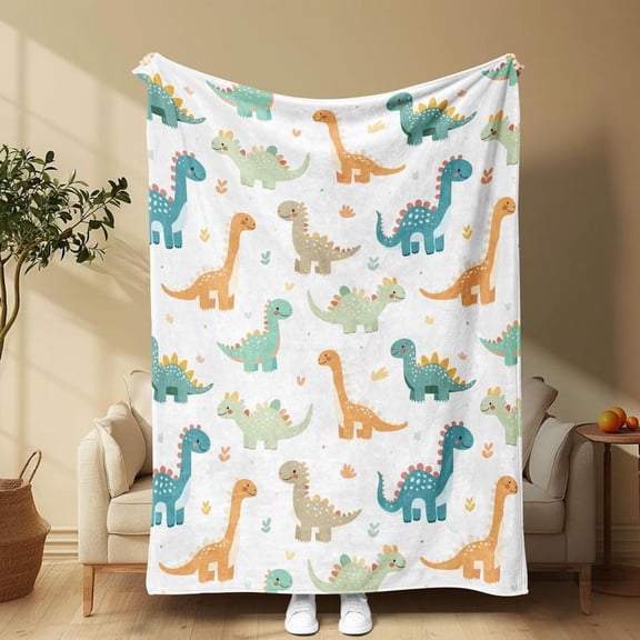 HELLOYOUNG Cartoon Dinosaur Soft Throw Blanket, Cozy Plush Bedding Blanket for Couch Bed, Lightweight Air Conditioning Blanket for Home Office, Warm Comfortable Nap Blanket