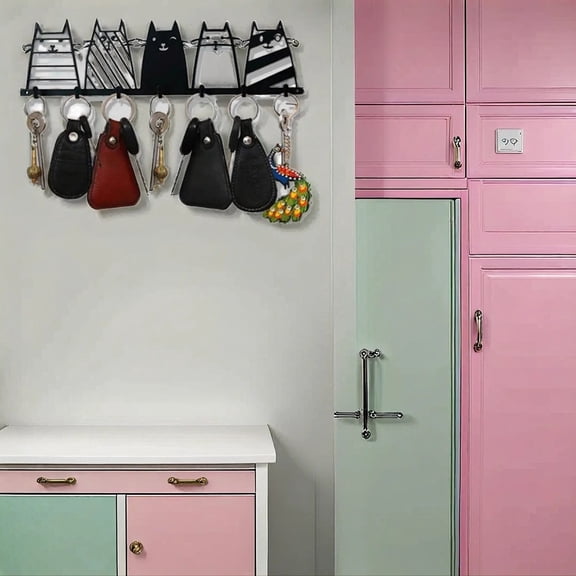 HELLOYOUNG Cat Decorative Hook Wall Mounted, 7 Hook Key Holder Rack, Multi-purpose Hook Modern Coat Hooks for Wall Entryway, Multifunctional Hardware Rack for Purse Bag Towel