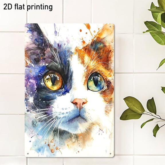 HELLOYOUNG Cat Metal Sign 2D Rainbow Watercolor Cat Portraits, Vibrant Colorful Pencil Wall Art for Home Decor, Bedroom Garage Bar Gift