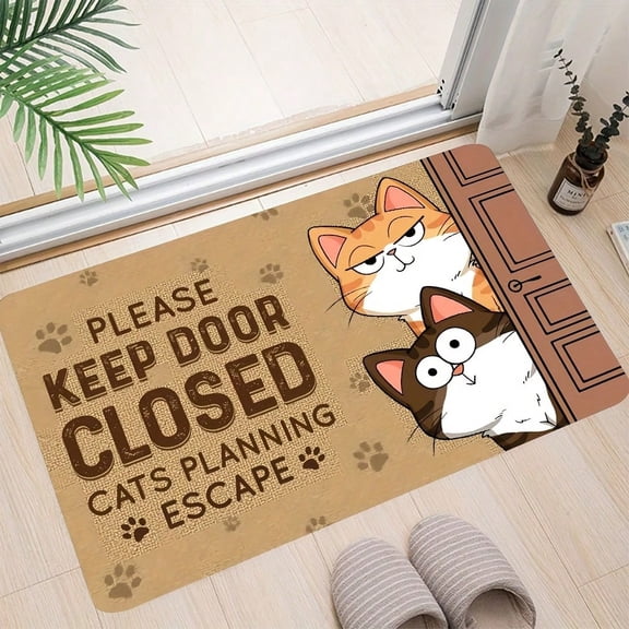 HELLOYOUNG Cat Welcome Doormat Keep Door Closed Cats Planning Escape Non-Slip Diatom Mud Floor Mat Indoor Entryway Carpet Absorbent & Easy Clean