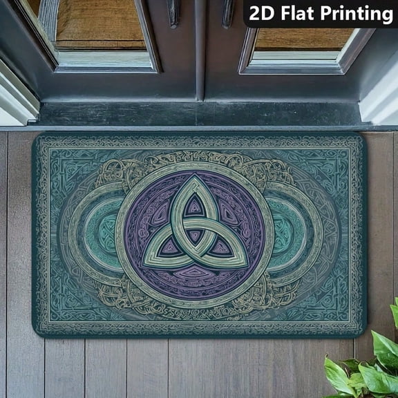 HELLOYOUNG Celtic Knot Mandala Diatom Mud Mat, Dark Green & Golden Non-Slip Machine Washable, Ideal for Entrance, Hallway, Kitchen, Bathroom, Mud Room, Indoor Welcome Front Door